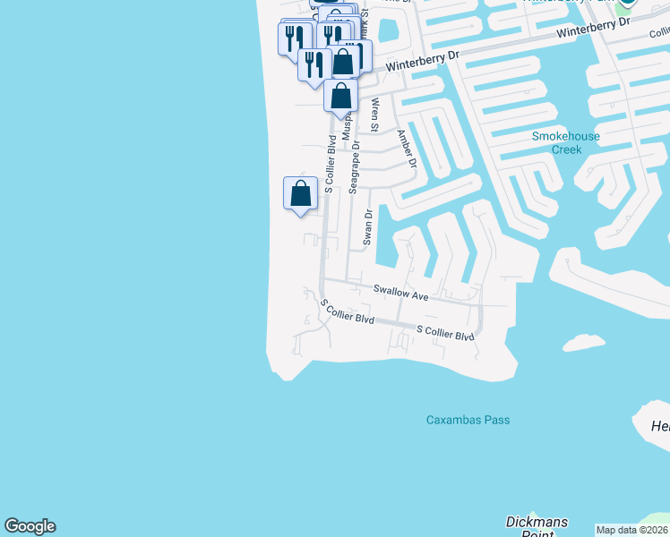 map of restaurants, bars, coffee shops, grocery stores, and more near in Marco Island