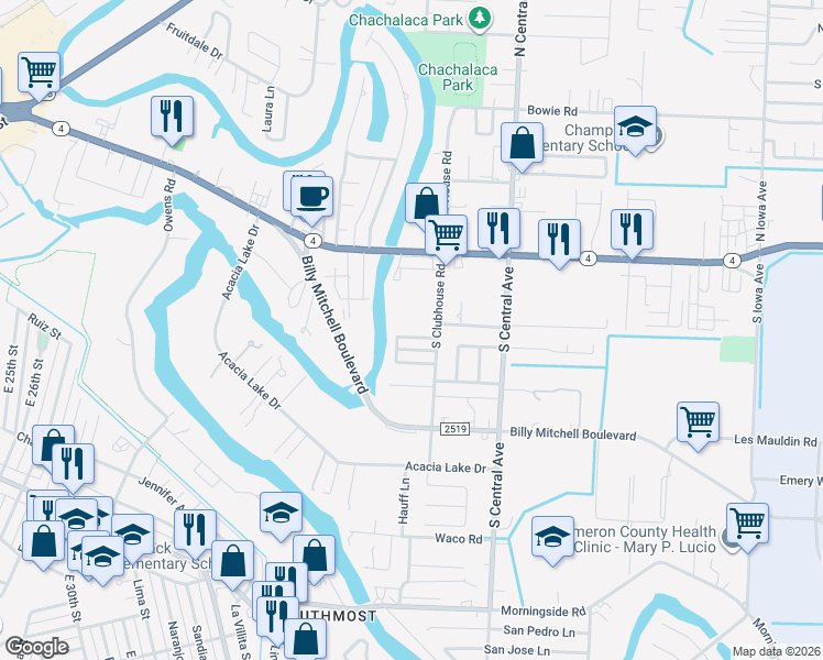 map of restaurants, bars, coffee shops, grocery stores, and more near 15 Glenbrook Drive in Brownsville