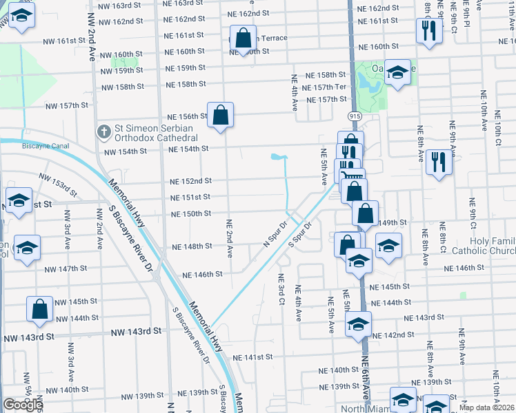 map of restaurants, bars, coffee shops, grocery stores, and more near 250 Northeast 150th Street in Miami