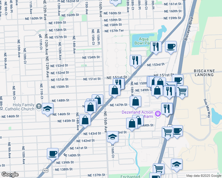 map of restaurants, bars, coffee shops, grocery stores, and more near 14811 West Dixie Highway in Miami