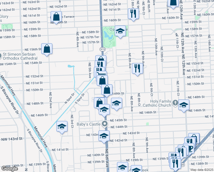 map of restaurants, bars, coffee shops, grocery stores, and more near in Biscayne Gardens
