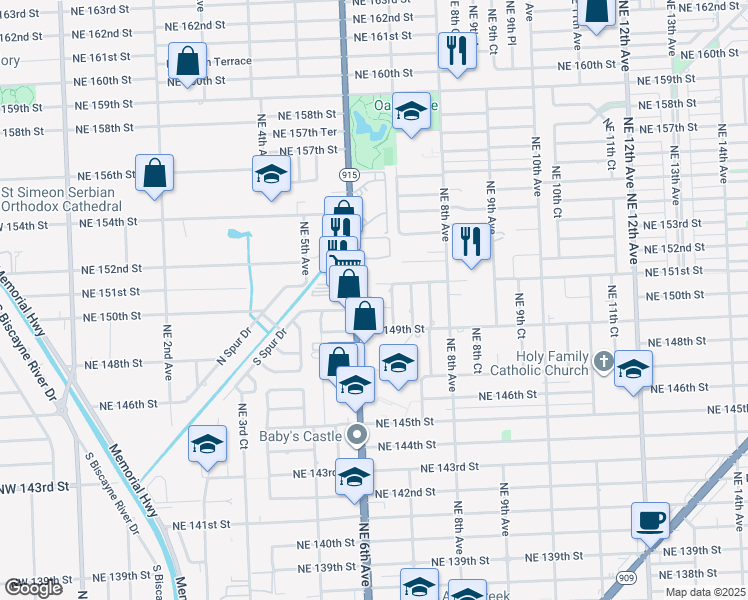 map of restaurants, bars, coffee shops, grocery stores, and more near 15005 Northeast 6th Avenue in Miami