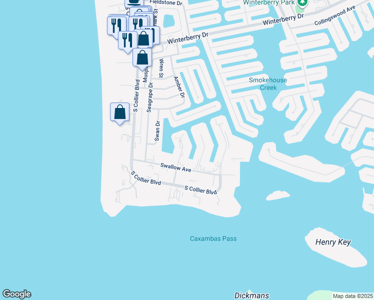 map of restaurants, bars, coffee shops, grocery stores, and more near 890 Panama Court in Marco Island