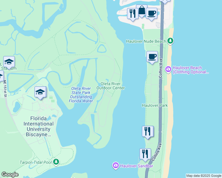 map of restaurants, bars, coffee shops, grocery stores, and more near 3400 Northeast 163rd Street in North Miami Beach