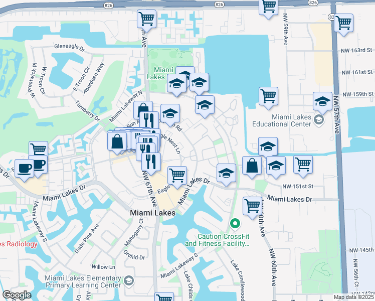 map of restaurants, bars, coffee shops, grocery stores, and more near in Miami Lakes