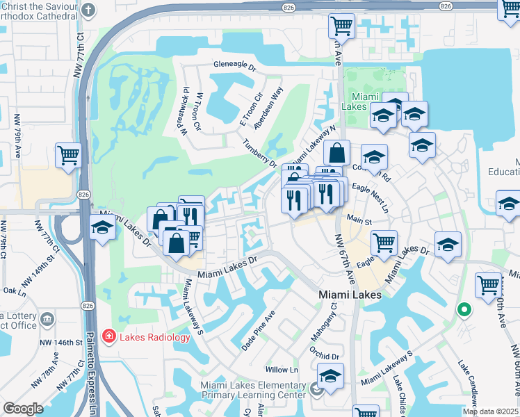 map of restaurants, bars, coffee shops, grocery stores, and more near 7000 Crown Gate Court in Miami Lakes