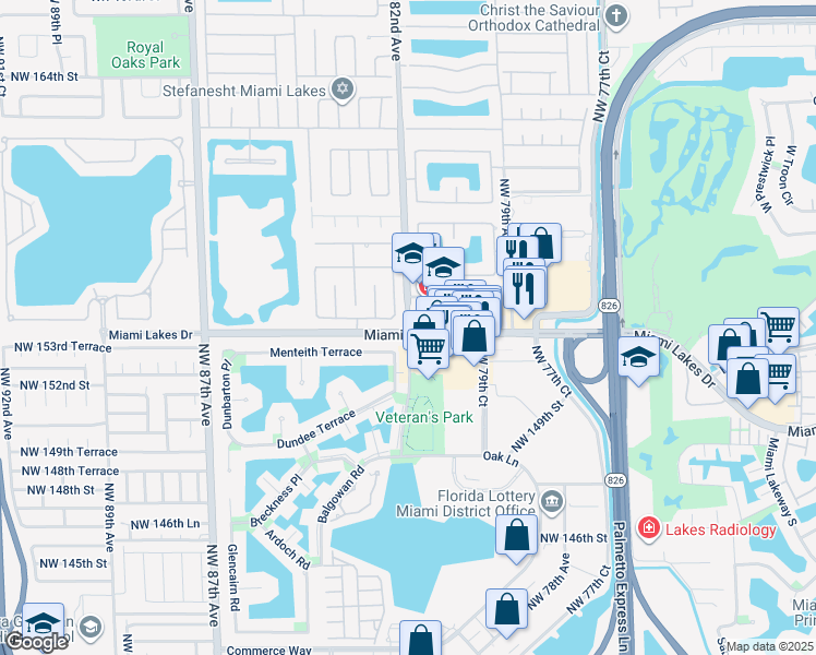 map of restaurants, bars, coffee shops, grocery stores, and more near 8181 Northwest 154th Street in Miami Lakes