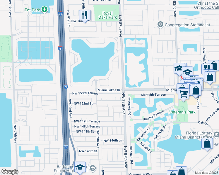 map of restaurants, bars, coffee shops, grocery stores, and more near 15463 Northwest 88th Avenue in Miami Lakes