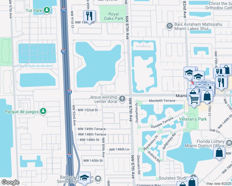 map of restaurants, bars, coffee shops, grocery stores, and more near 15463 Northwest 88th Avenue in Miami Lakes