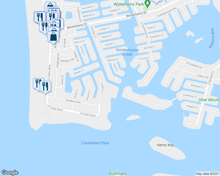 map of restaurants, bars, coffee shops, grocery stores, and more near 901 Collier Court in Marco Island