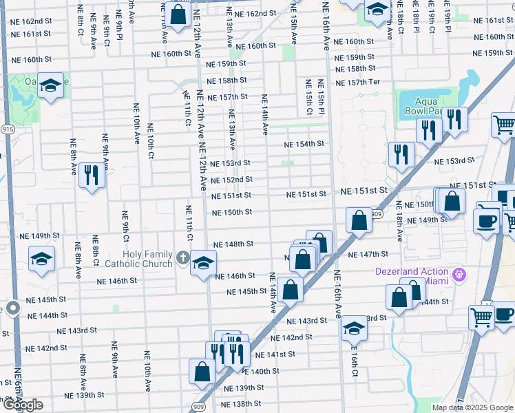 map of restaurants, bars, coffee shops, grocery stores, and more near 1380 Northeast 151st Street in North Miami Beach