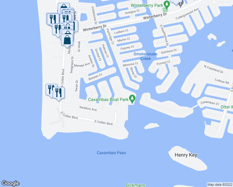 map of restaurants, bars, coffee shops, grocery stores, and more near 909a Collier Court in Marco Island
