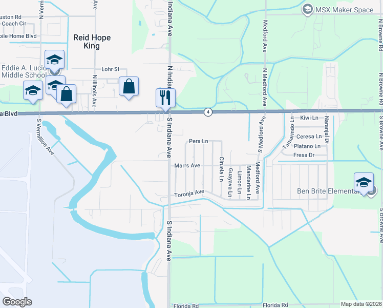 map of restaurants, bars, coffee shops, grocery stores, and more near 366 Mango Lane in Brownsville