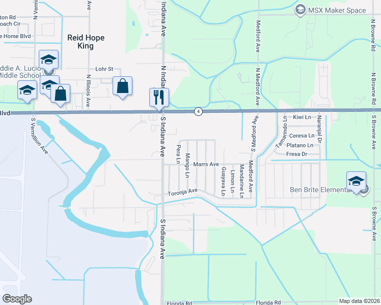 map of restaurants, bars, coffee shops, grocery stores, and more near 366-498 Mango Lane in Brownsville