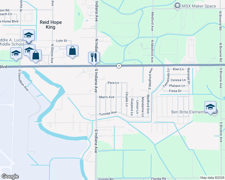 map of restaurants, bars, coffee shops, grocery stores, and more near 366-498 Mango Lane in Brownsville