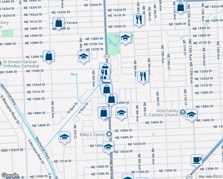 map of restaurants, bars, coffee shops, grocery stores, and more near 15005 Northeast 6th Avenue in Miami
