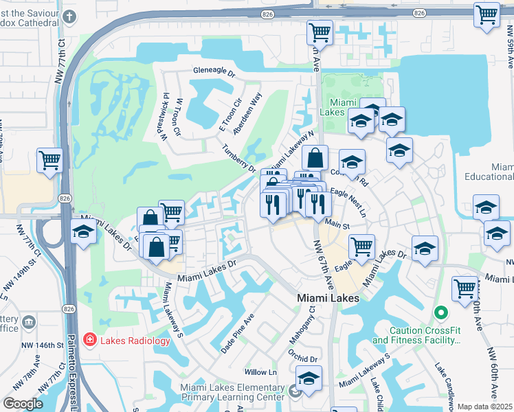 map of restaurants, bars, coffee shops, grocery stores, and more near 14635 Bull Run Road in Hialeah