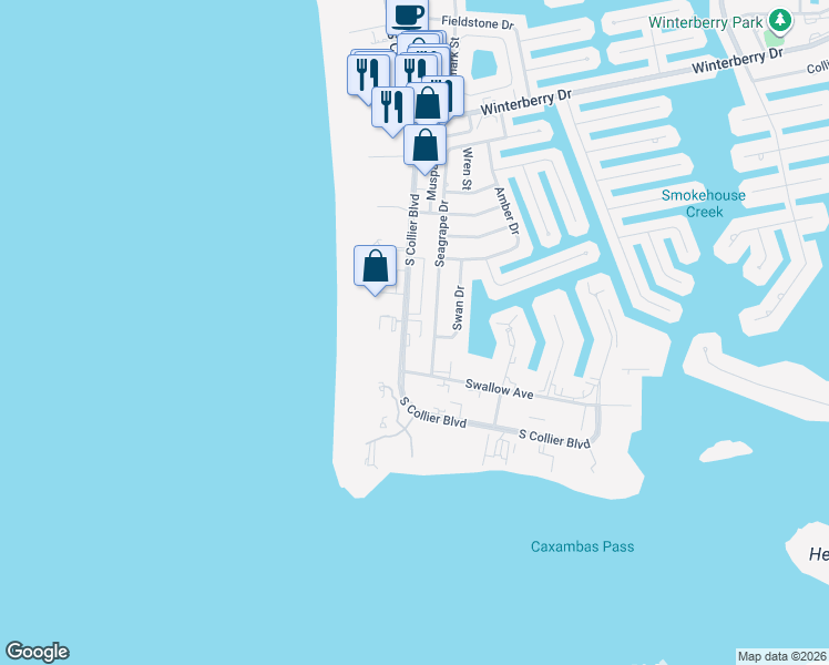 map of restaurants, bars, coffee shops, grocery stores, and more near 888 Seagrape Drive in Marco Island