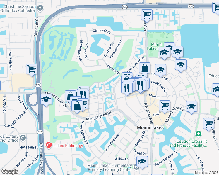 map of restaurants, bars, coffee shops, grocery stores, and more near 7000 Crown Gate Court in Miami Lakes