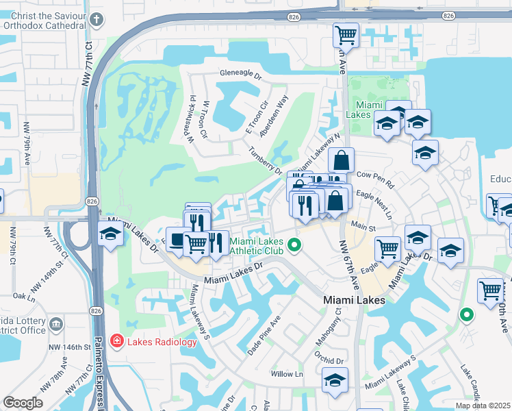 map of restaurants, bars, coffee shops, grocery stores, and more near 7000 Crown Gate Court in Miami Lakes