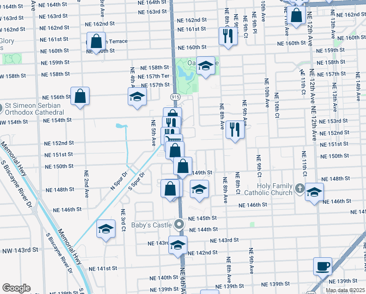 map of restaurants, bars, coffee shops, grocery stores, and more near 15005 Northeast 6th Avenue in Miami