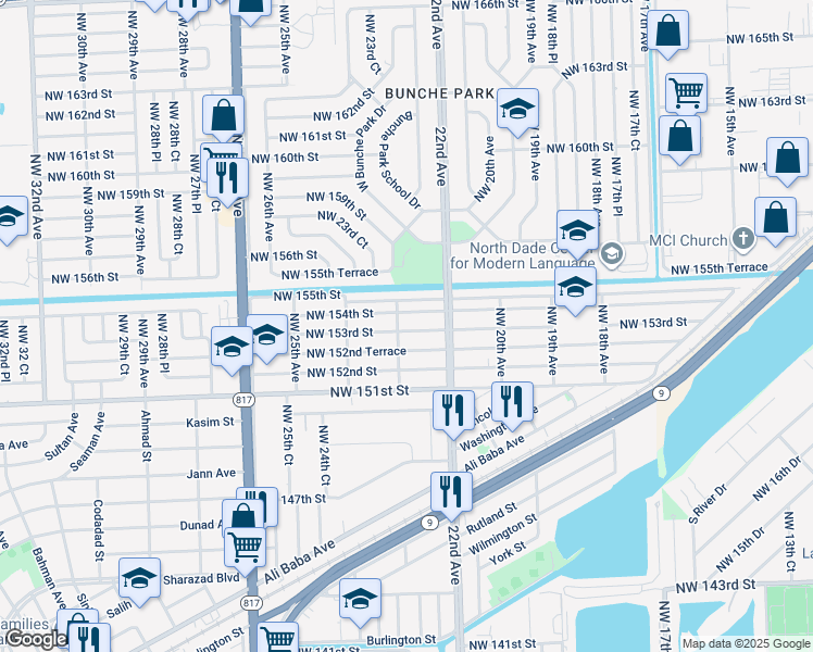 map of restaurants, bars, coffee shops, grocery stores, and more near 2290 Northwest 153rd Street in Opa-locka