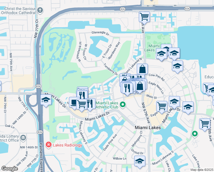 map of restaurants, bars, coffee shops, grocery stores, and more near 7000 Crown Gate Court in Miami Lakes