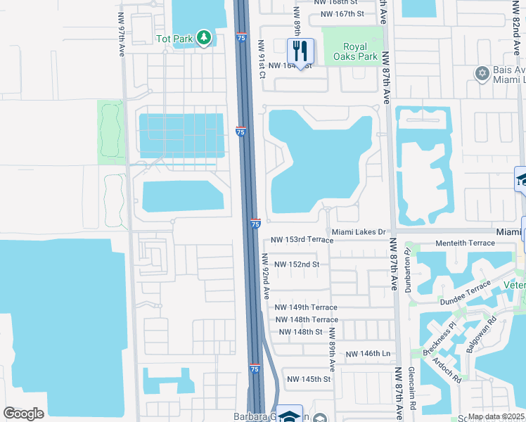 map of restaurants, bars, coffee shops, grocery stores, and more near 15686 Northwest 91st Court in Miami Lakes