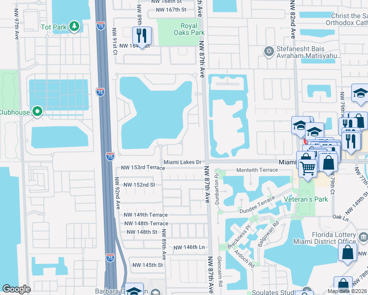 map of restaurants, bars, coffee shops, grocery stores, and more near 15463 Northwest 88th Avenue in Miami Lakes