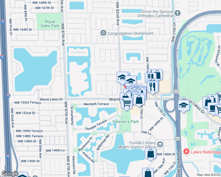 map of restaurants, bars, coffee shops, grocery stores, and more near 15455 Northwest 82nd Place in Hialeah