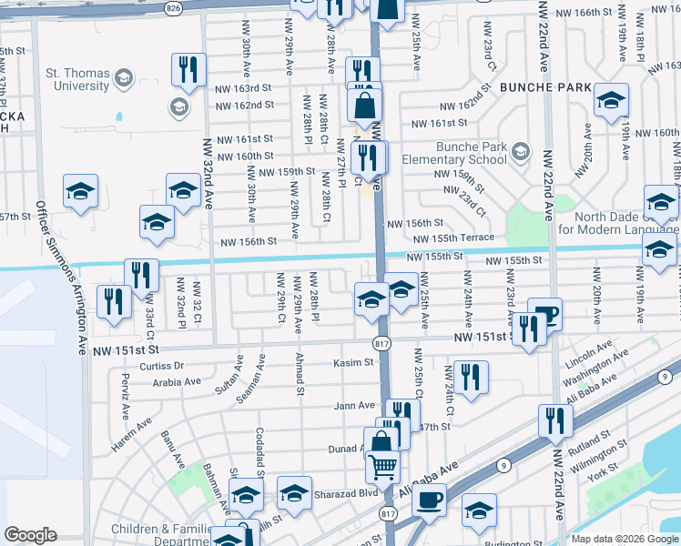 map of restaurants, bars, coffee shops, grocery stores, and more near 15331 Northwest 27th Place in Opa-locka