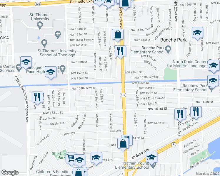 map of restaurants, bars, coffee shops, grocery stores, and more near 15331 Northwest 27th Place in Opa-locka