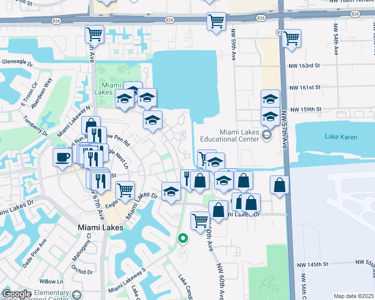 map of restaurants, bars, coffee shops, grocery stores, and more near 15405 Miami Lakeway North in Miami Lakes