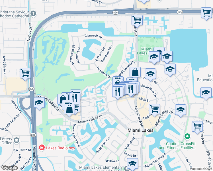 map of restaurants, bars, coffee shops, grocery stores, and more near 6944 Crown Gate Drive in Miami Lakes