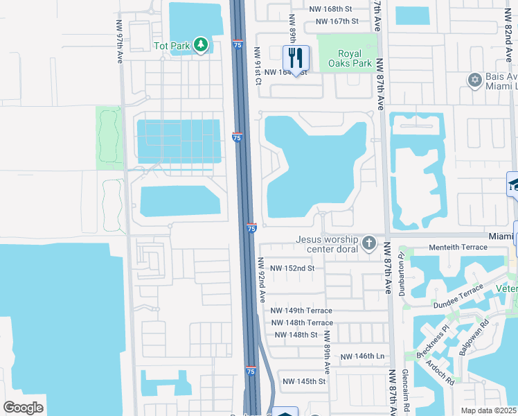 map of restaurants, bars, coffee shops, grocery stores, and more near 15682 Northwest 91st Court in Miami Lakes