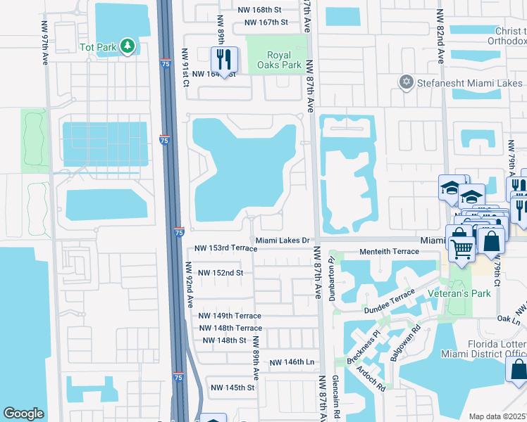 map of restaurants, bars, coffee shops, grocery stores, and more near 8861 NW 155th Terrace in Miami Lakes