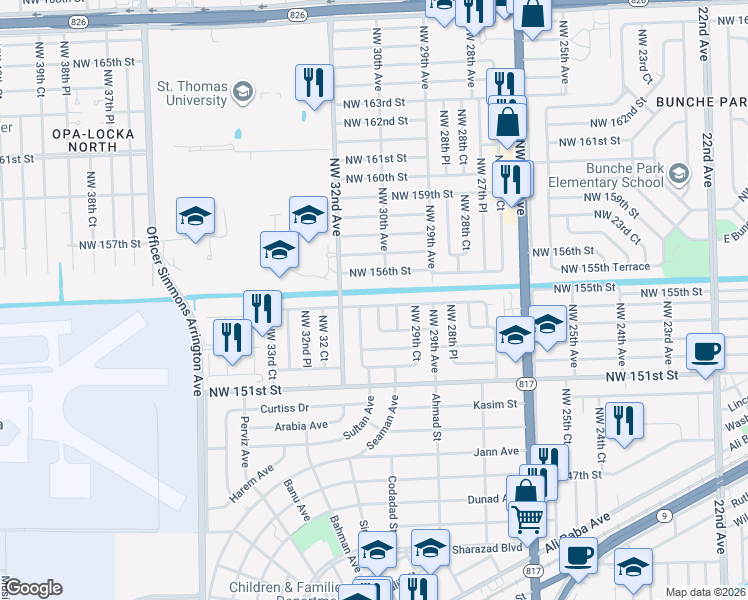 map of restaurants, bars, coffee shops, grocery stores, and more near 3110 Northwest 156th Street in Opa-locka