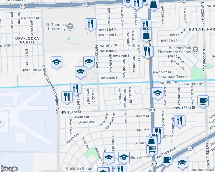 map of restaurants, bars, coffee shops, grocery stores, and more near 3110 Northwest 156th Street in Opa-locka