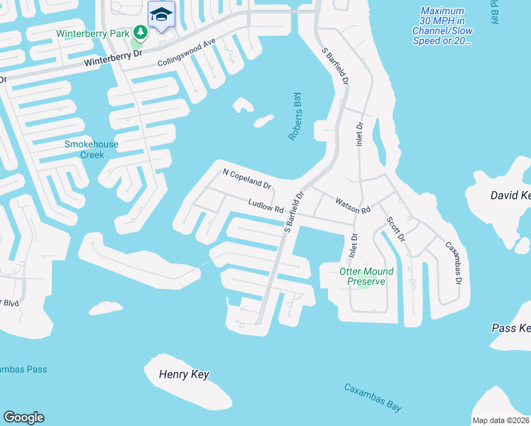 map of restaurants, bars, coffee shops, grocery stores, and more near 1646 Ludlow Road in Marco Island