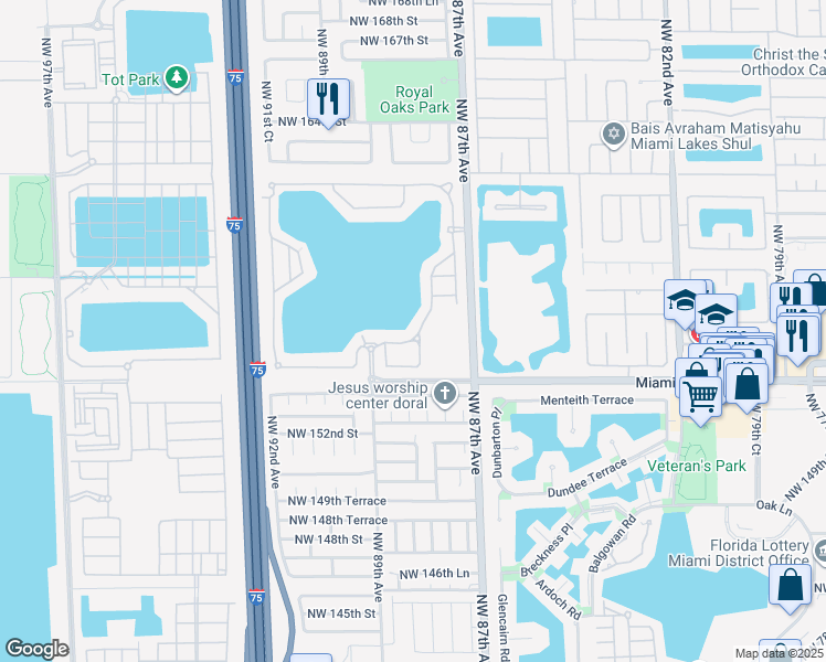 map of restaurants, bars, coffee shops, grocery stores, and more near 15612 Northwest 88th Avenue in Miami Lakes
