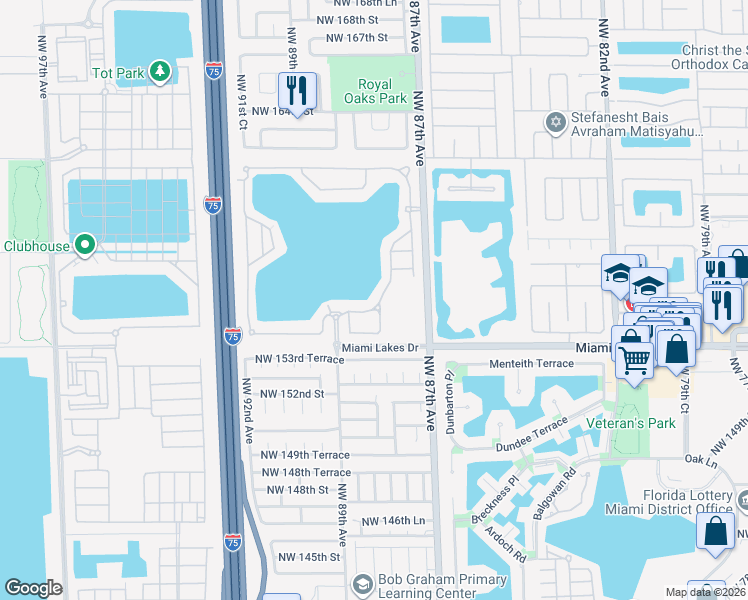 map of restaurants, bars, coffee shops, grocery stores, and more near 15612 Northwest 88th Avenue in Miami Lakes