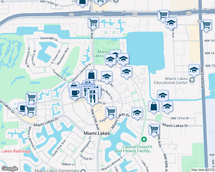 map of restaurants, bars, coffee shops, grocery stores, and more near 6500 Cow Pen Road in Miami Lakes