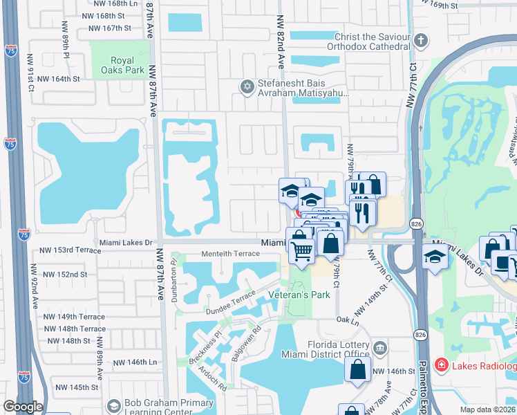 map of restaurants, bars, coffee shops, grocery stores, and more near 8310 Northwest 156th Terrace in Hialeah
