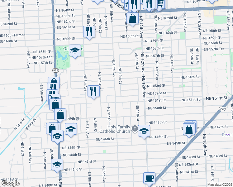 map of restaurants, bars, coffee shops, grocery stores, and more near 15221 Northeast 10th Avenue in North Miami Beach