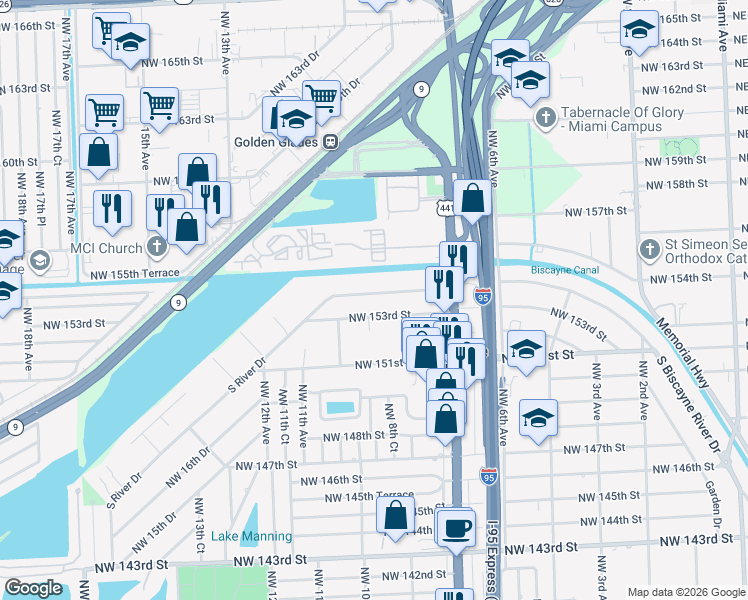 map of restaurants, bars, coffee shops, grocery stores, and more near 888 South Biscayne River Drive in Miami