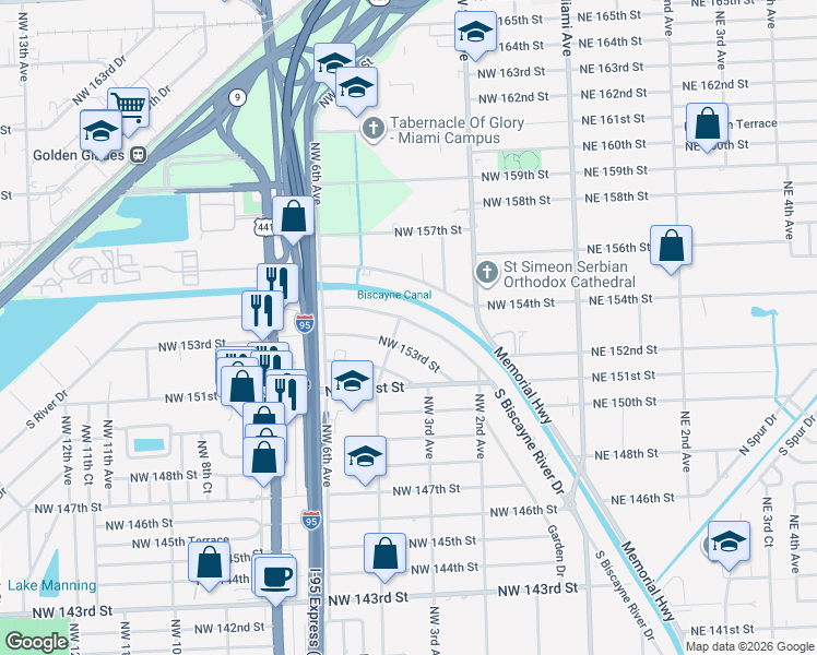 map of restaurants, bars, coffee shops, grocery stores, and more near 328 South Biscayne River Drive in Miami