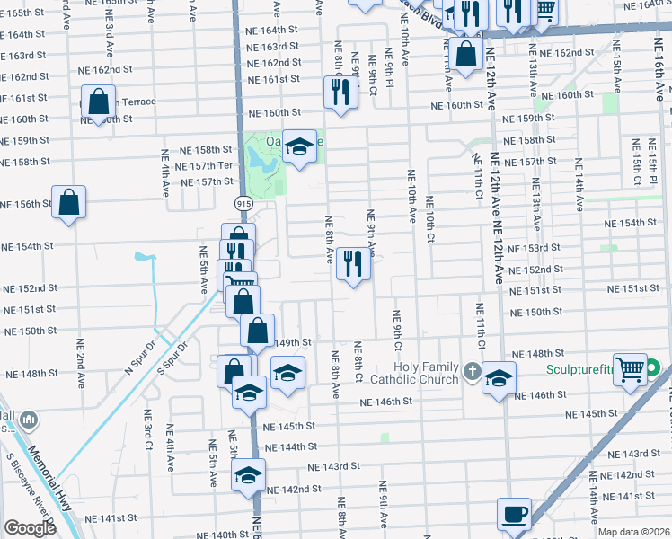 map of restaurants, bars, coffee shops, grocery stores, and more near in Biscayne Gardens