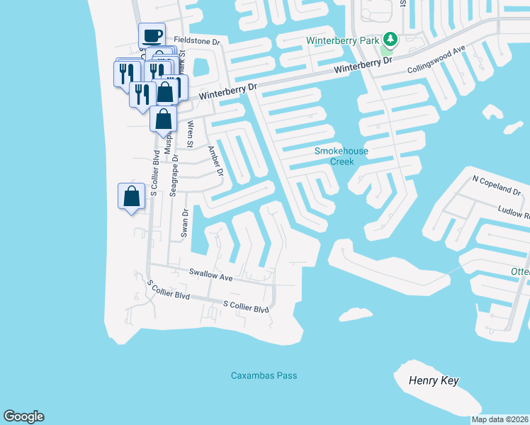 map of restaurants, bars, coffee shops, grocery stores, and more near 848 Collier Court in Marco Island
