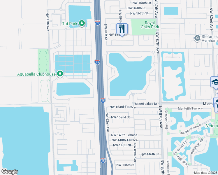 map of restaurants, bars, coffee shops, grocery stores, and more near 15690 Northwest 91st Court in Miami Lakes