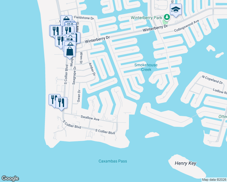 map of restaurants, bars, coffee shops, grocery stores, and more near 848 Collier Court in Marco Island